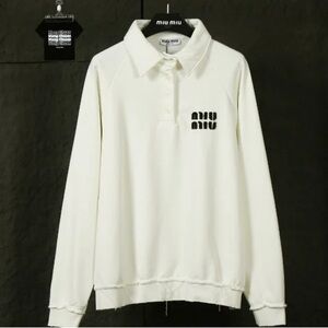 🦀Miu Miu White Long Sleeve Polo Top